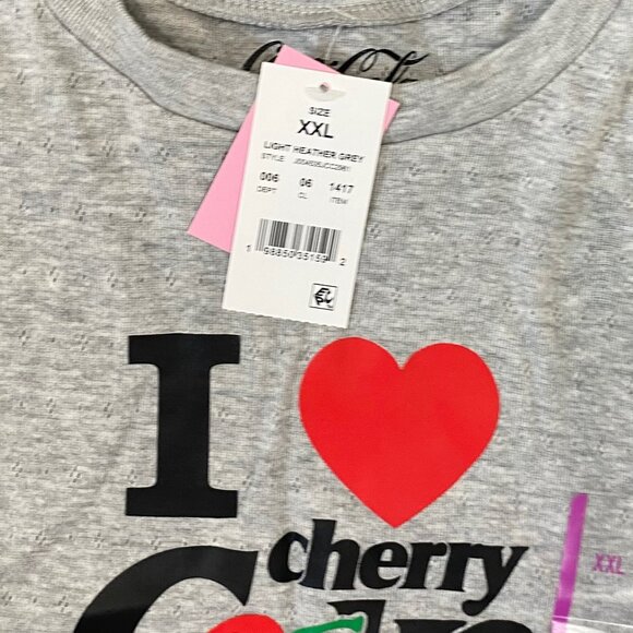I Love Cherry Coke Graphic T-Shirt XXL Light Heather Gray Coca-Cola Cotton/Poly - Picture 3 of 4